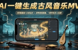 AI一键生成古风音乐MV,0剪辑基础1小时出片,多种变现渠道,一部手机月入5