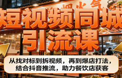 短视频同城引流课:从找对标到拆视频,再到爆店打法,结合抖音推流,助力餐