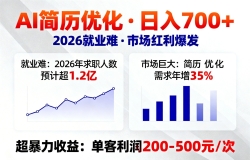 AI优化简历,日入700+,2026就业难,市场巨大,超暴力!