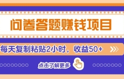 问卷赚钱零撸小项目,新手小白也能操作,每天复制粘贴2小时,收益50+